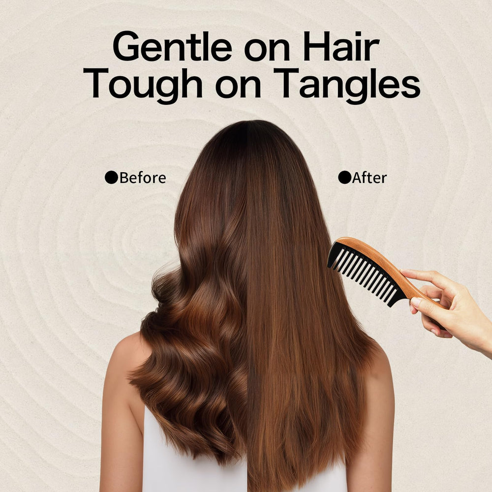 Onedor comb detangling wet hair showing wide teeth gently separate strands without pulling