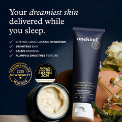 onekind cream on hand demonstrating lightweight spreadability and absorbency