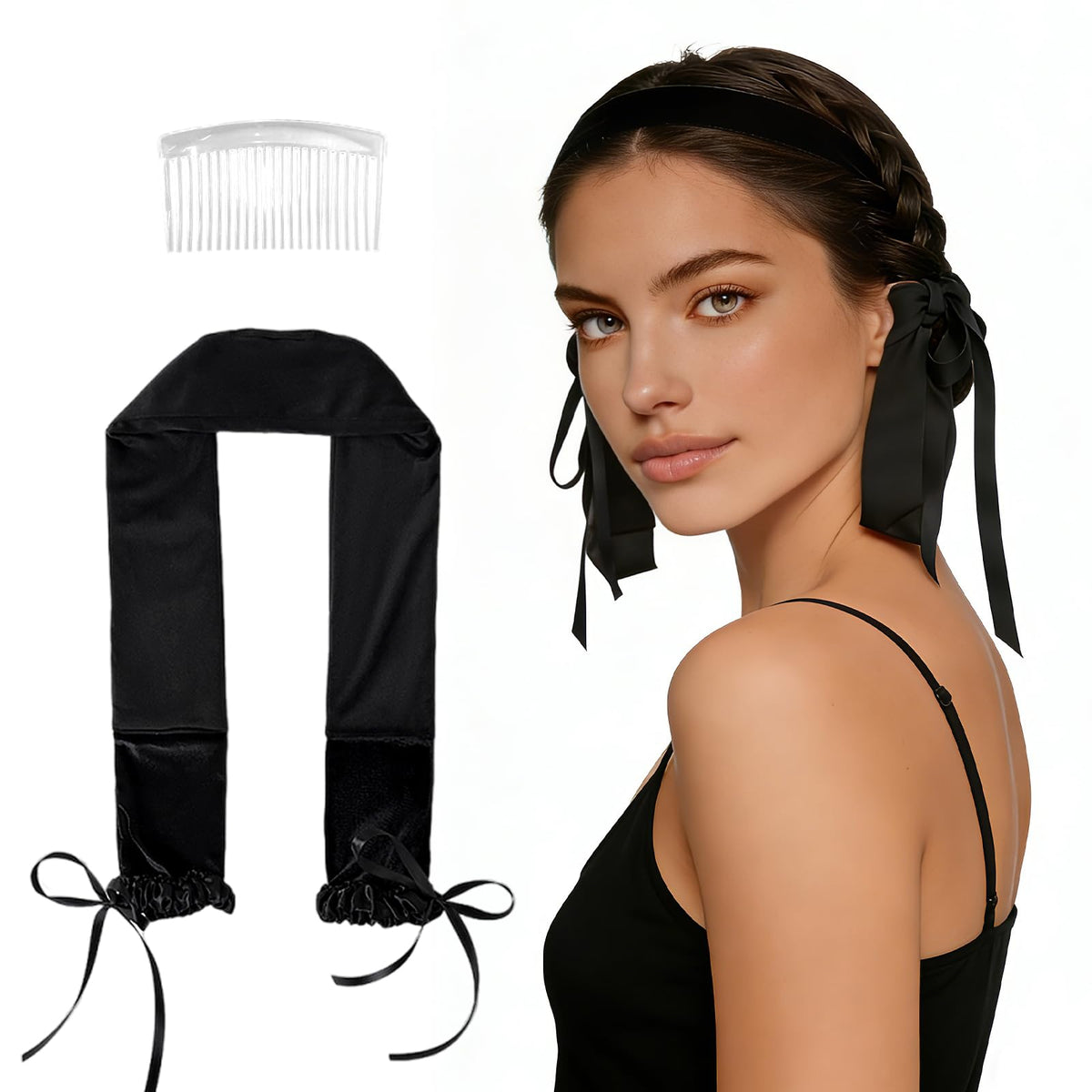 ONEUPIN black headband front view showing secure fit and comfort