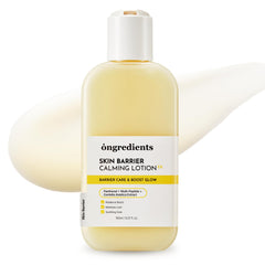 ONGREDIENTS front bottle showing calming lotion and clean packaging benefit