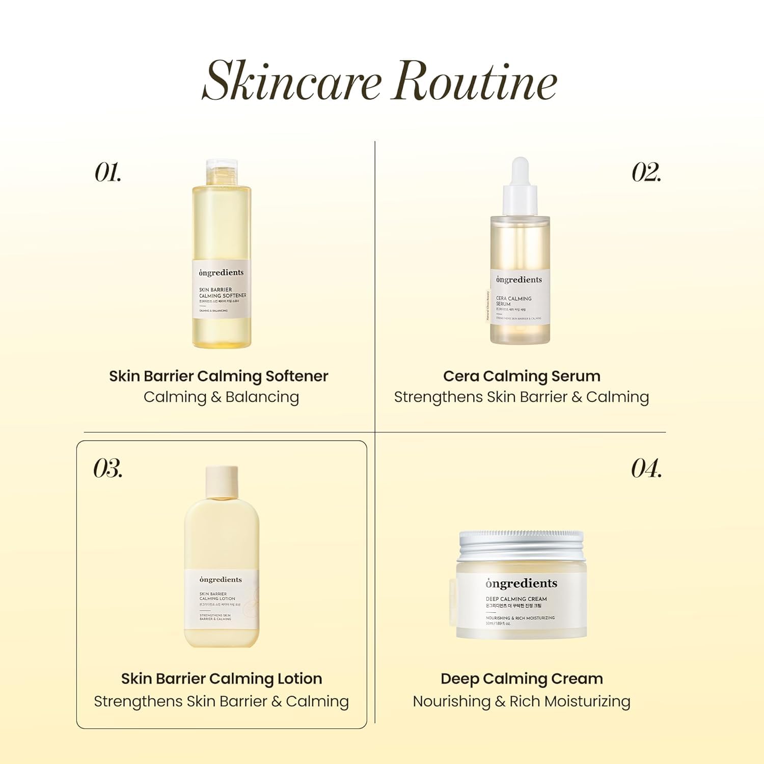 ONGREDIENTS lifestyle bathroom scene showing calming moisturizing routine
