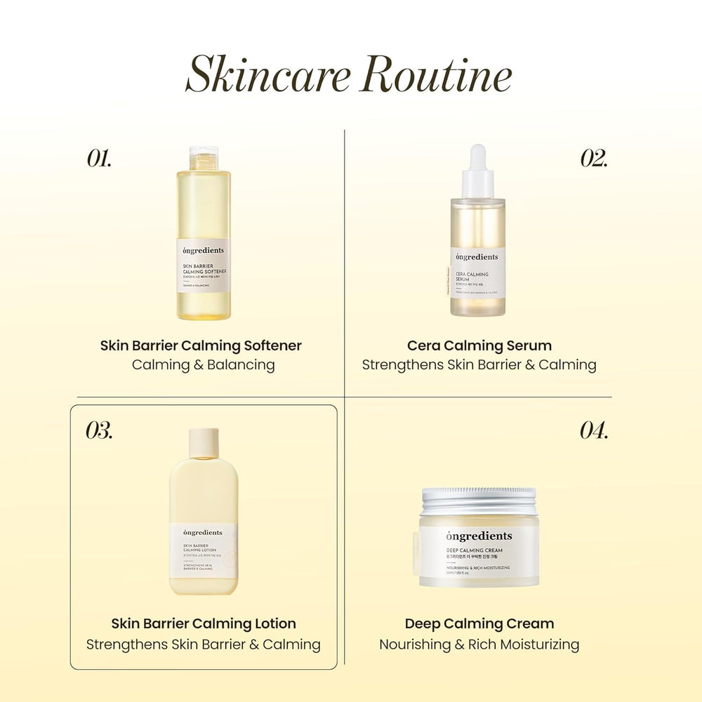 ONGREDIENTS lifestyle bathroom scene showing calming moisturizing routine