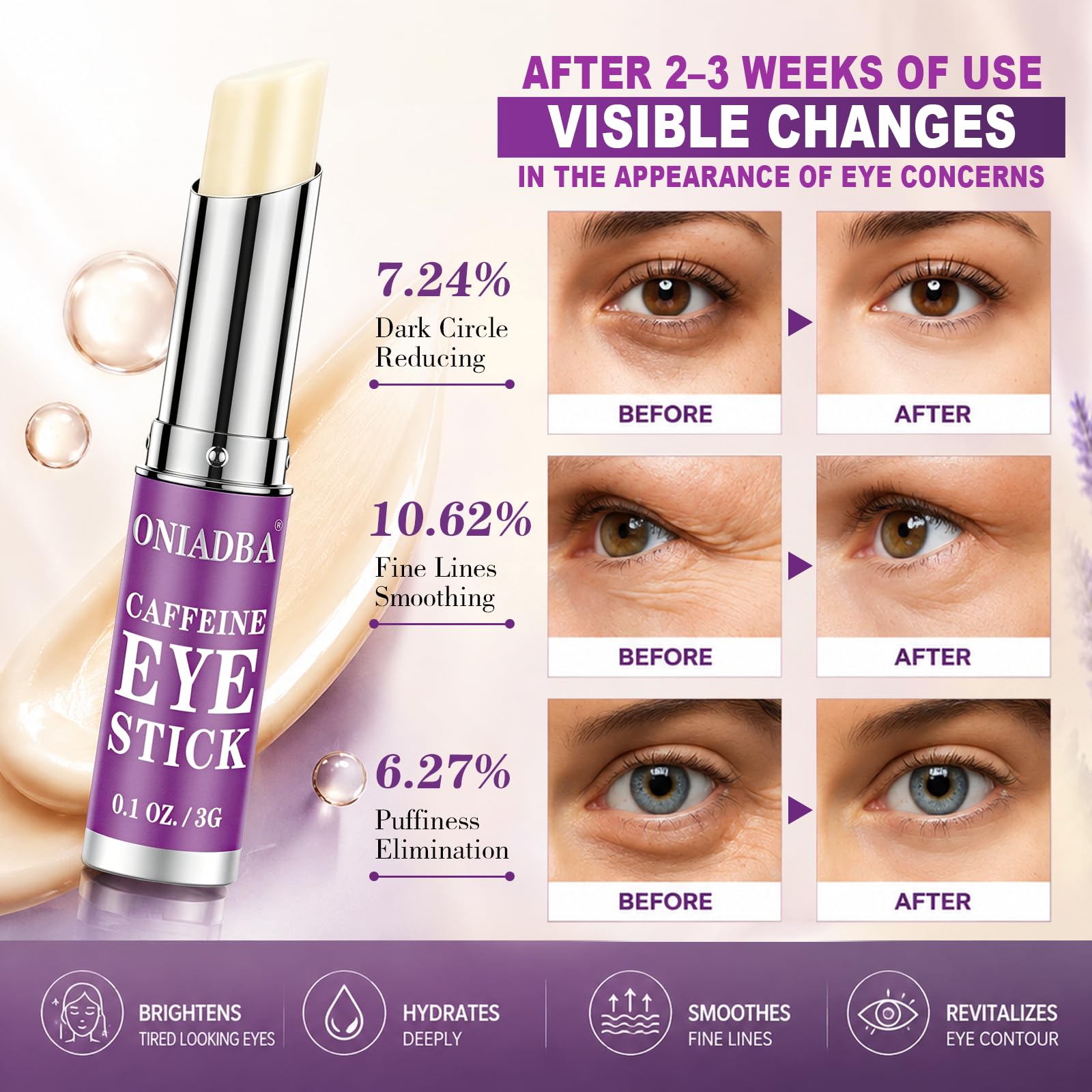 ONIADBA applying the stick under eye for quick de-puffing effect