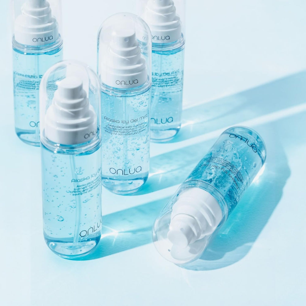 Onlua label and ingredients emphasizing glacier water and hyaluronic acid