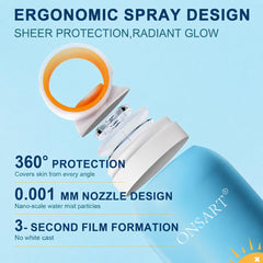 ONSART nozzle close-up highlighting 360° spray for even coverage