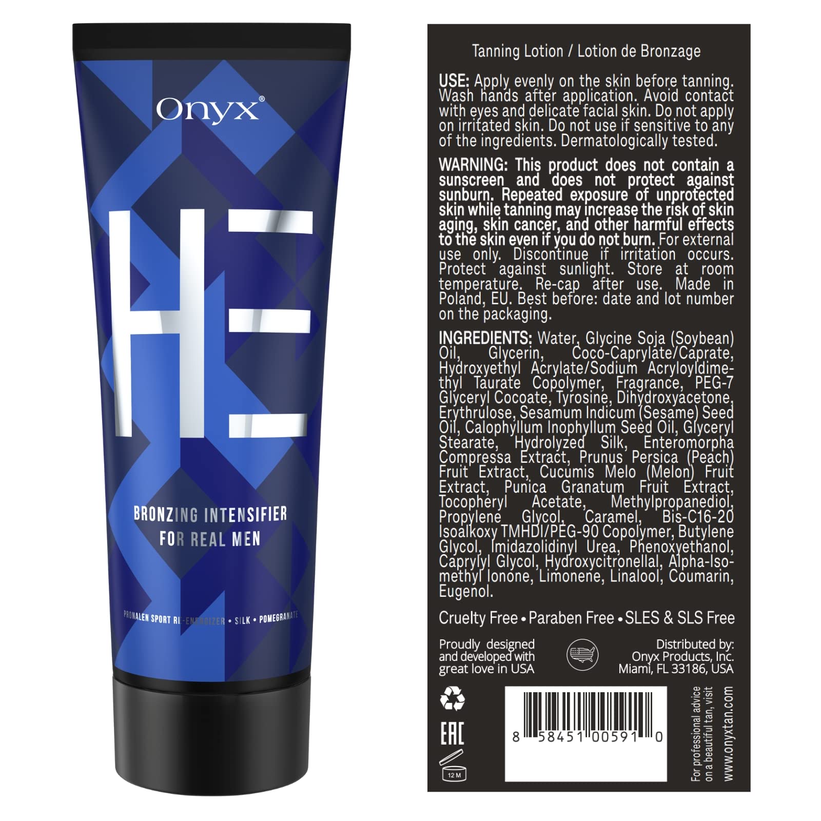 Onyx label close-up highlighting formula details and product benefits