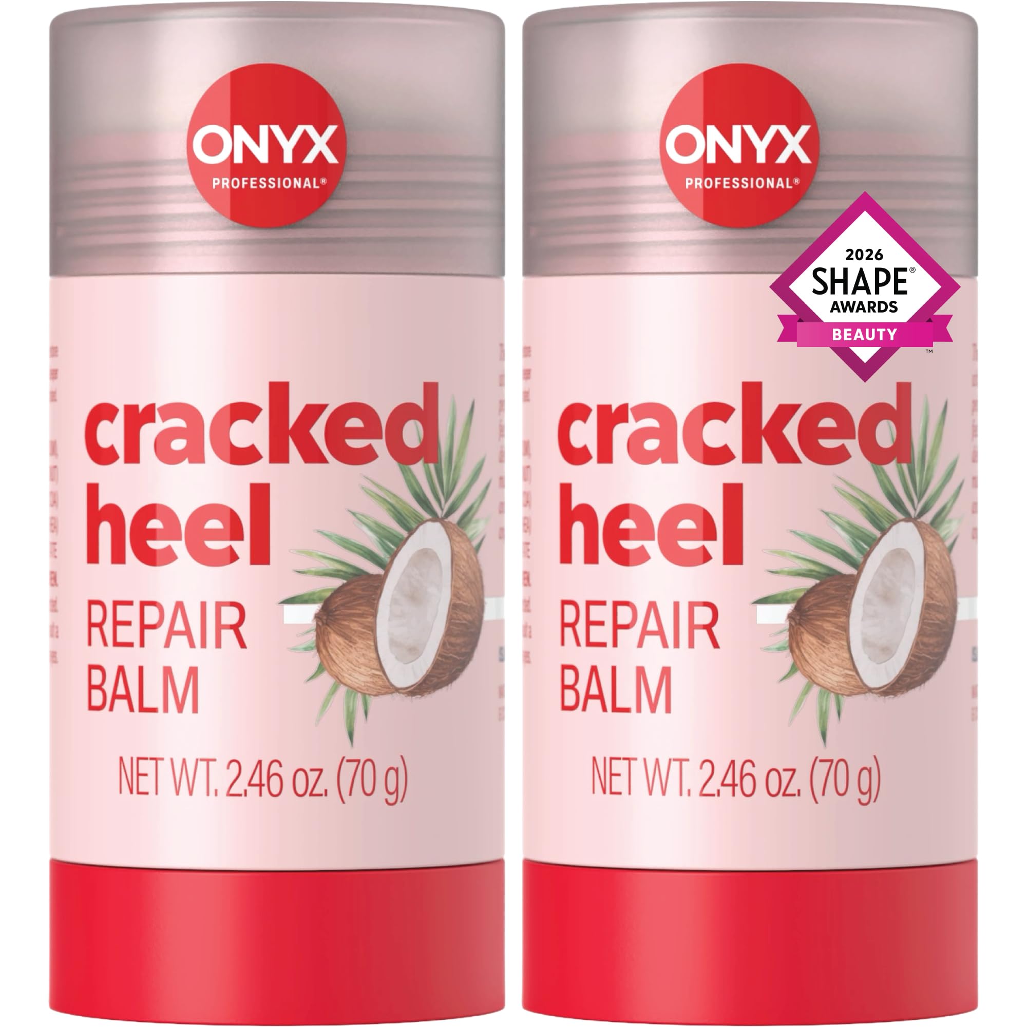 Onyx Professional front packaging showing two coconut heel balm sticks for instant hydration