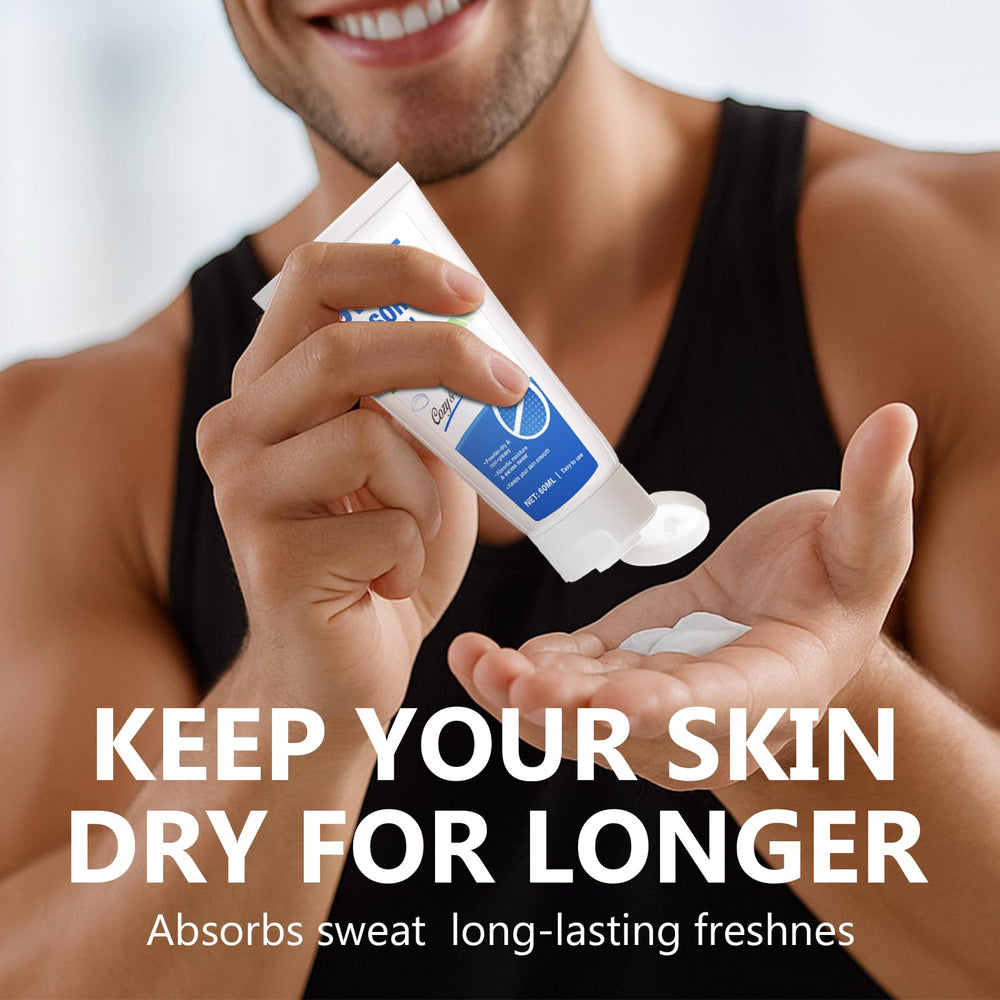 Onzzyl applied to forehead and nose to show targeted sweat blocking benefit