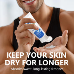 Onzzyl applied to forehead and nose to show targeted sweat blocking benefit