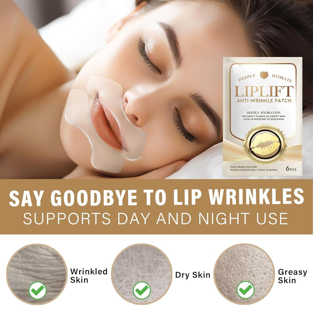 Onzzyl patch applied to upper lip for instant smoothing benefit