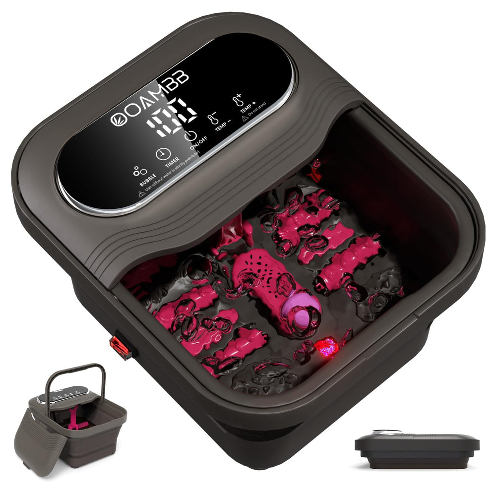 OOAMBB front view of foot spa showing sleek tub and design, highlights convenience