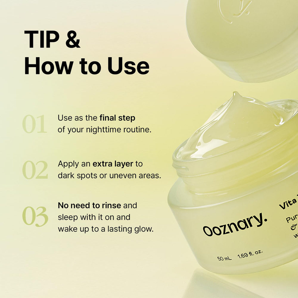OOZNARY before and after concept graphic illustrating improved skin tone
