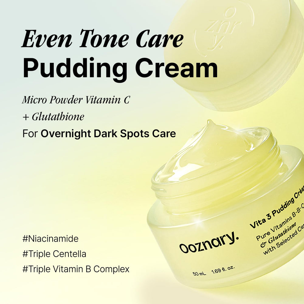 OOZNARY label highlighting Vitamin C, glutathione and niacinamide benefits