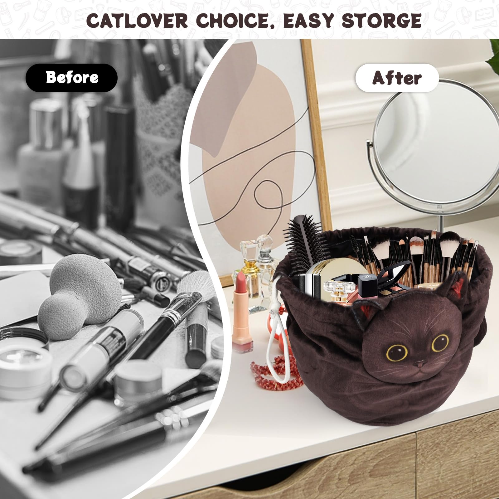 Openhahaha with brushes and palettes, organized cosmetic storage