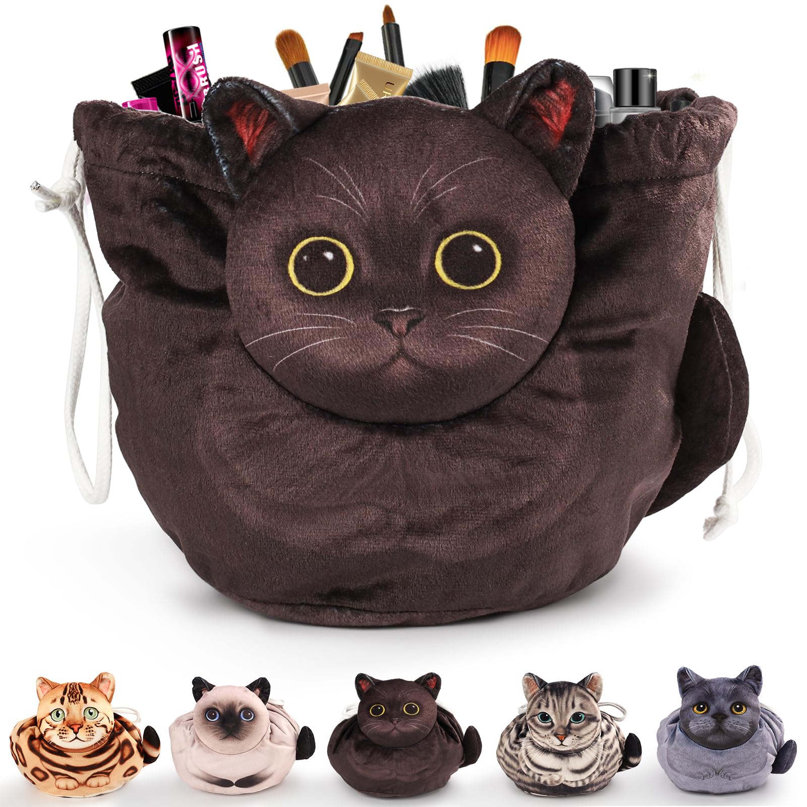 Openhahaha front view showing cat makeup bag, bright and practical