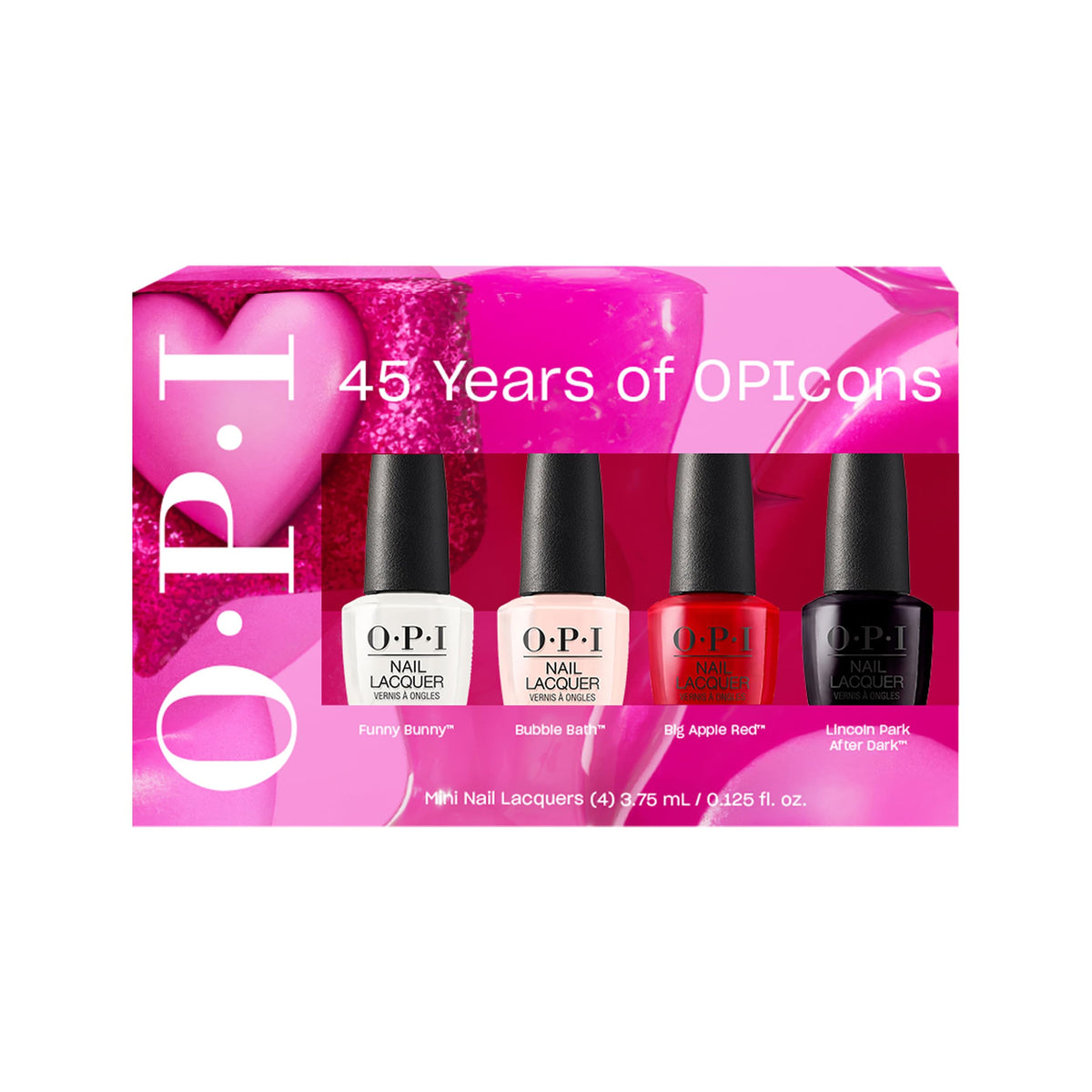 OPI front packaging showing four mini bottles and anniversary branding for gifting