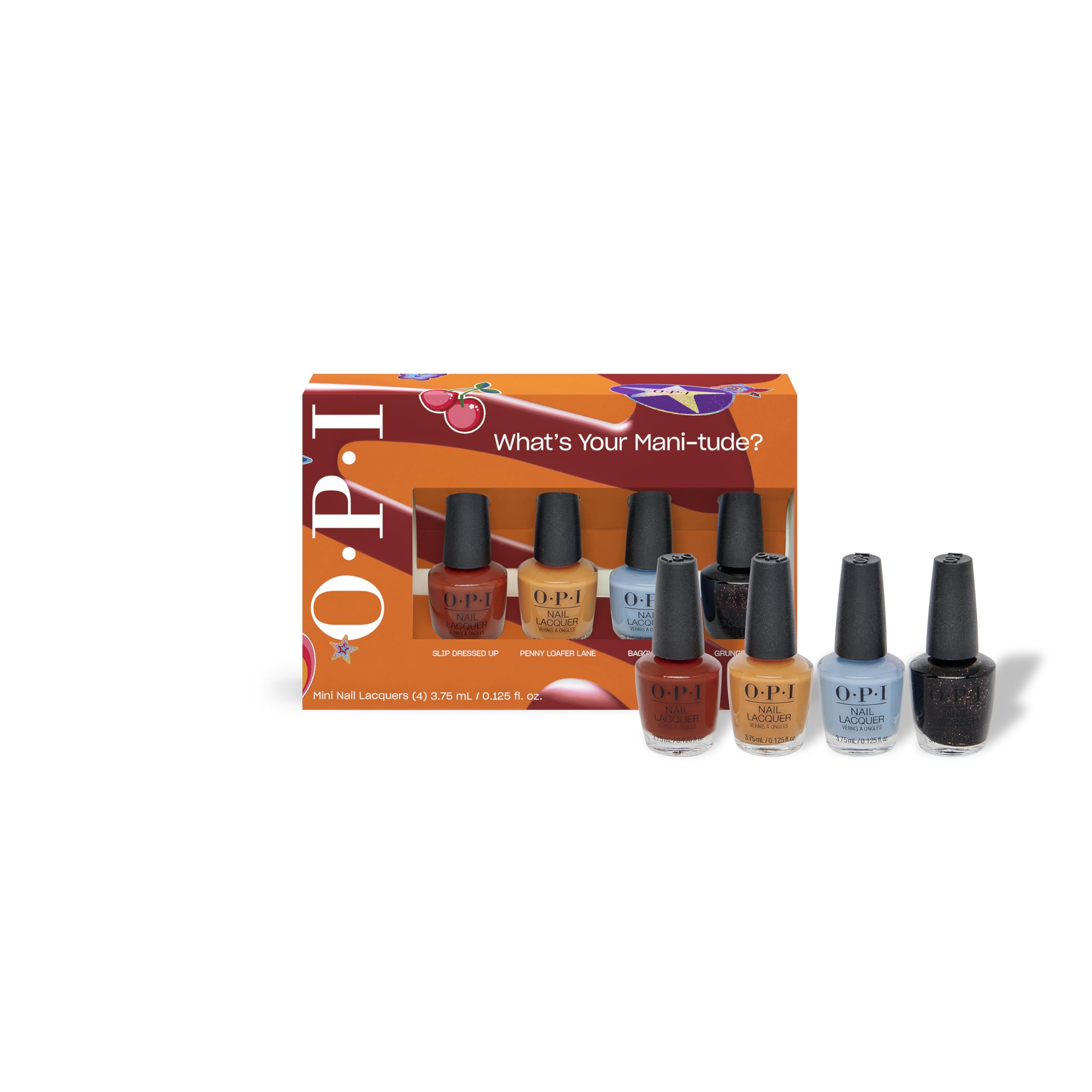 OPI front pack view showing four mini polishes and compact gift-ready design