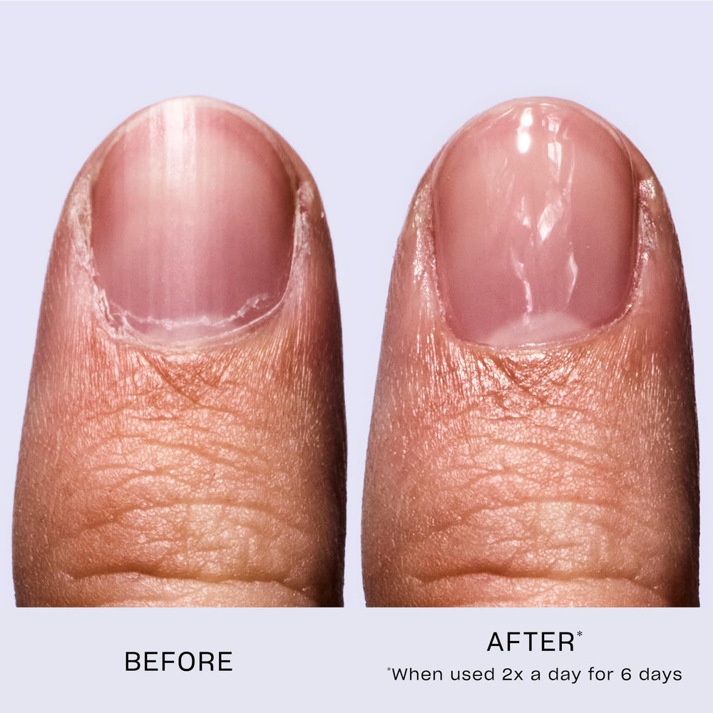 OPI Nail Envy bottle beside a fingertip for scale highlighting compact size and at-home use