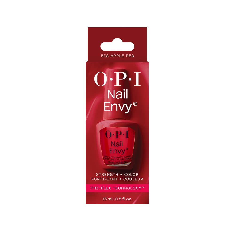 Lifestyle shot of OPI Nail Envy Big Apple Red worn with outfit showing polished look and confidence