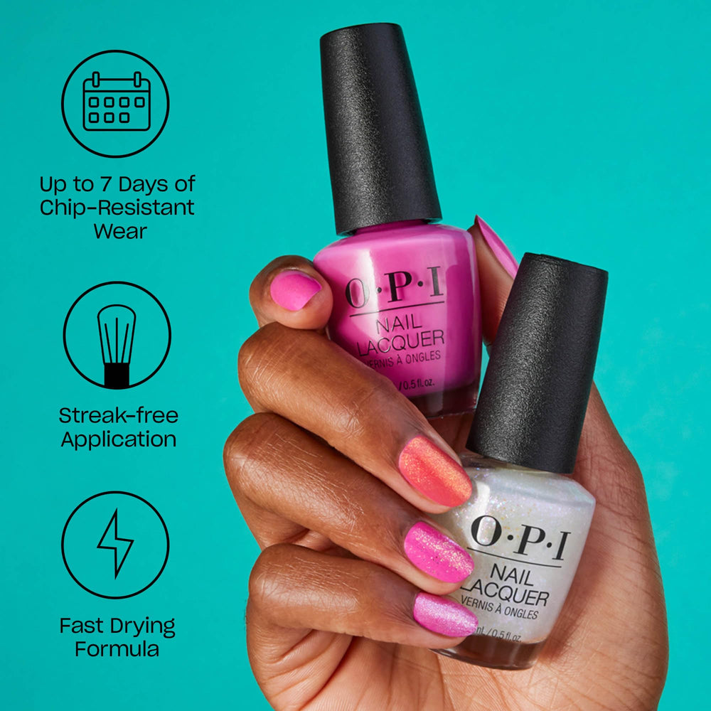 OPI Bubble Bath brush stroke on nail demonstrating even sheer pink coverage