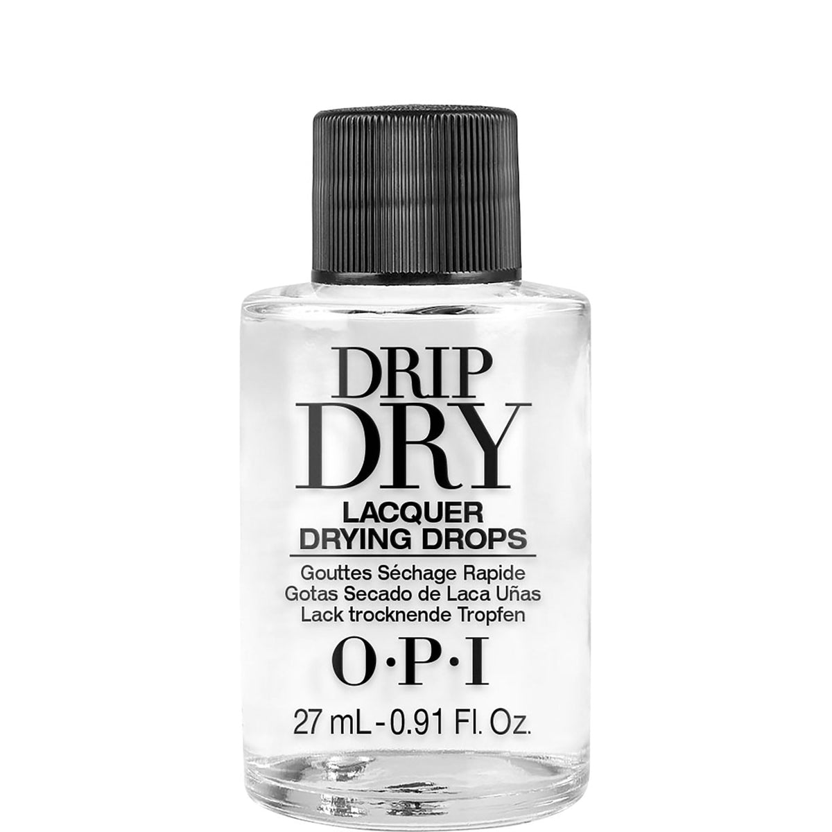 OPI drip dry front packaging showing bottle and label, clear benefit quick drying