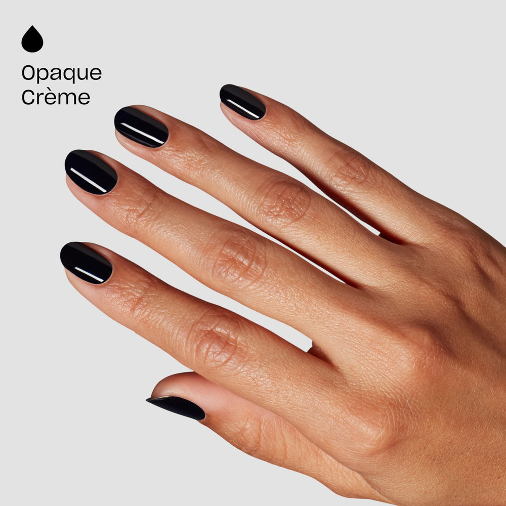 OPI EMOtional nail swatch on hand displaying opaque color payoff and elegant look