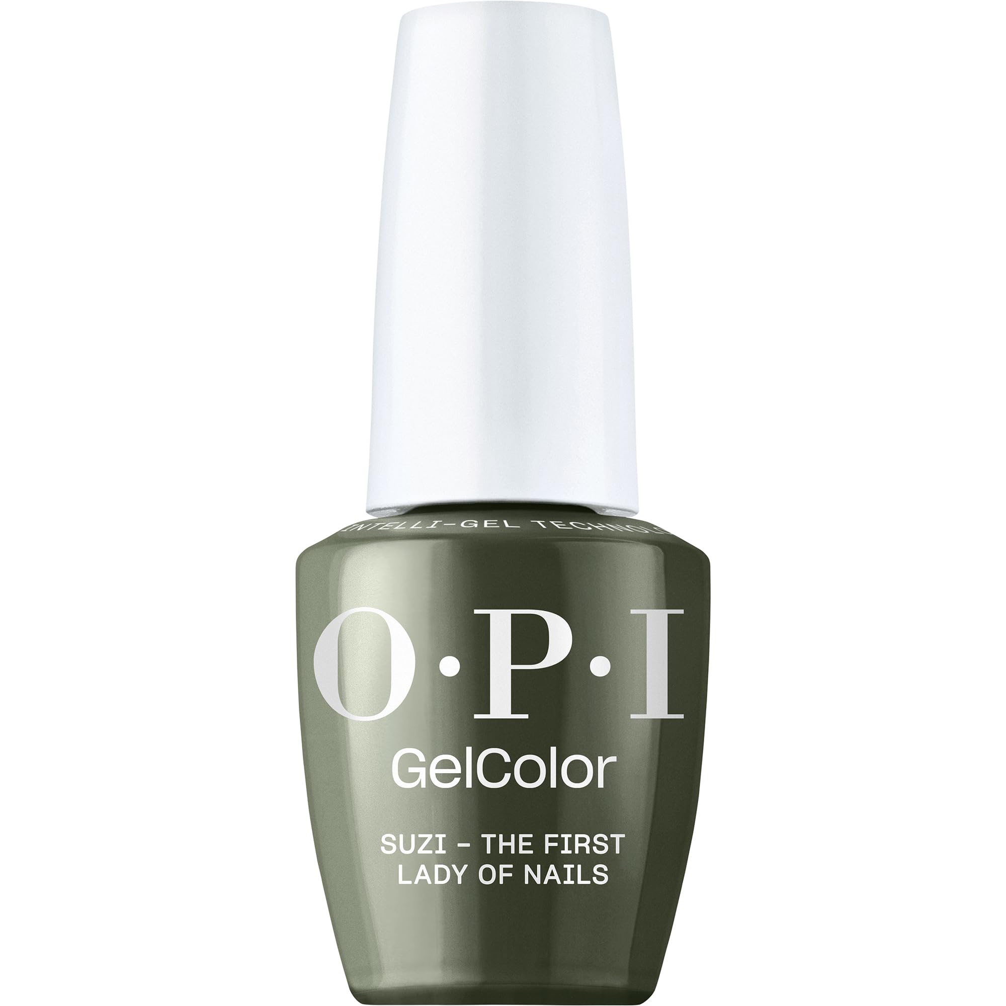 OPI GelColor bottle front view showing army green shade and brand polish benefit