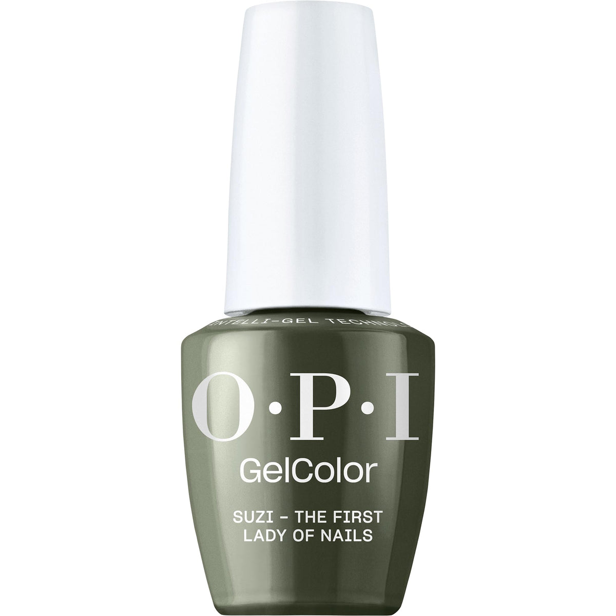 OPI GelColor bottle front view showing army green shade and brand polish benefit