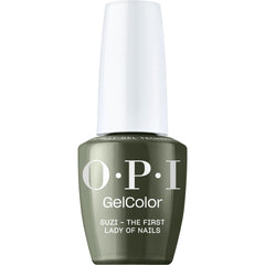 OPI GelColor bottle front view showing army green shade and brand polish benefit