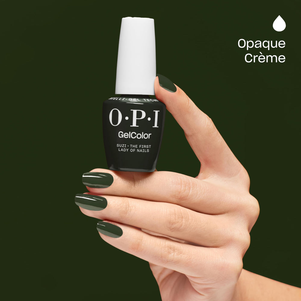 OPI GelColor curing under LED lamp demonstrating fast cure time benefit