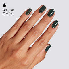 OPI pedicure swatch on toes demonstrating durable, glossy green finish