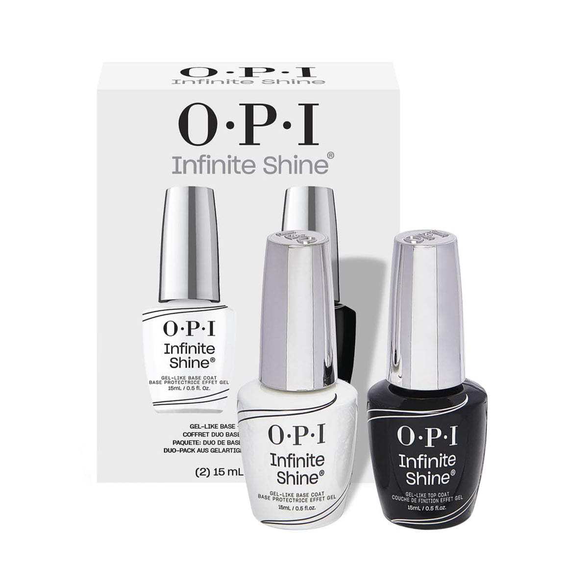 OPI Infinite Shine front packaging showing duo set and professional finish