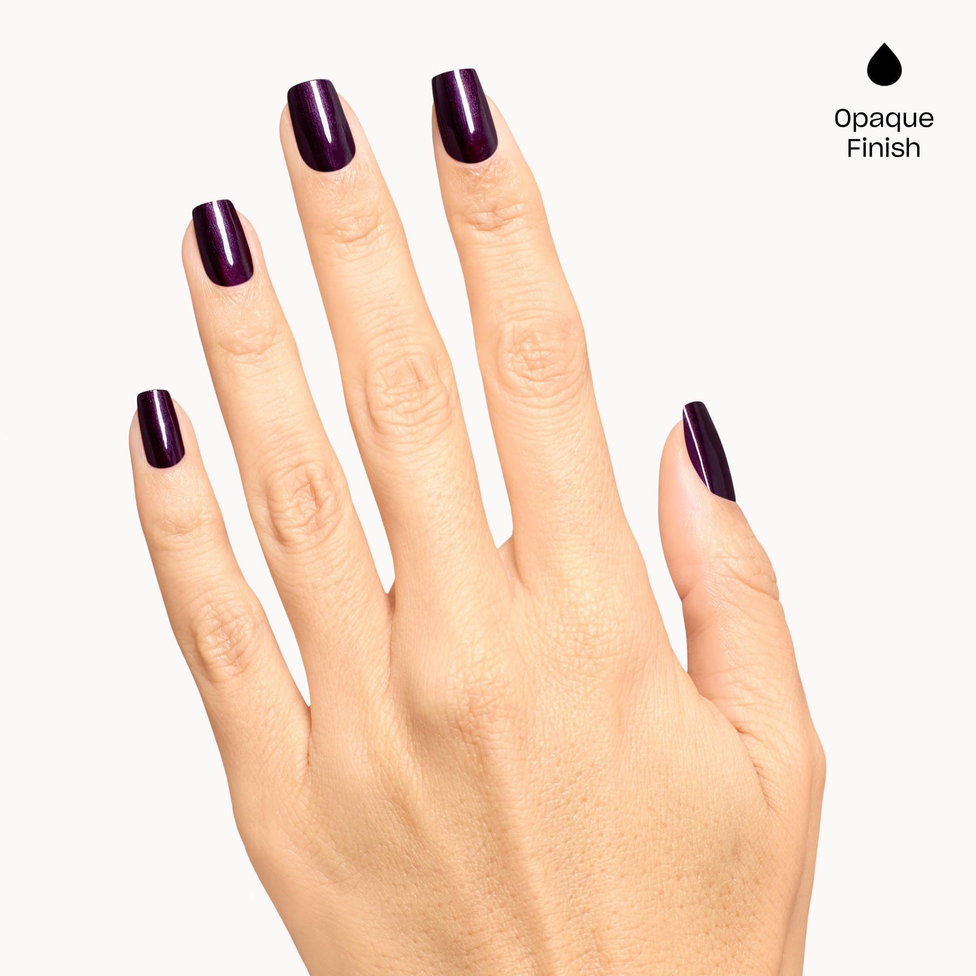 OPI nail swatch on fingertip illustrating opaque coverage and shimmer