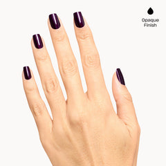 OPI nail swatch on fingertip illustrating opaque coverage and shimmer