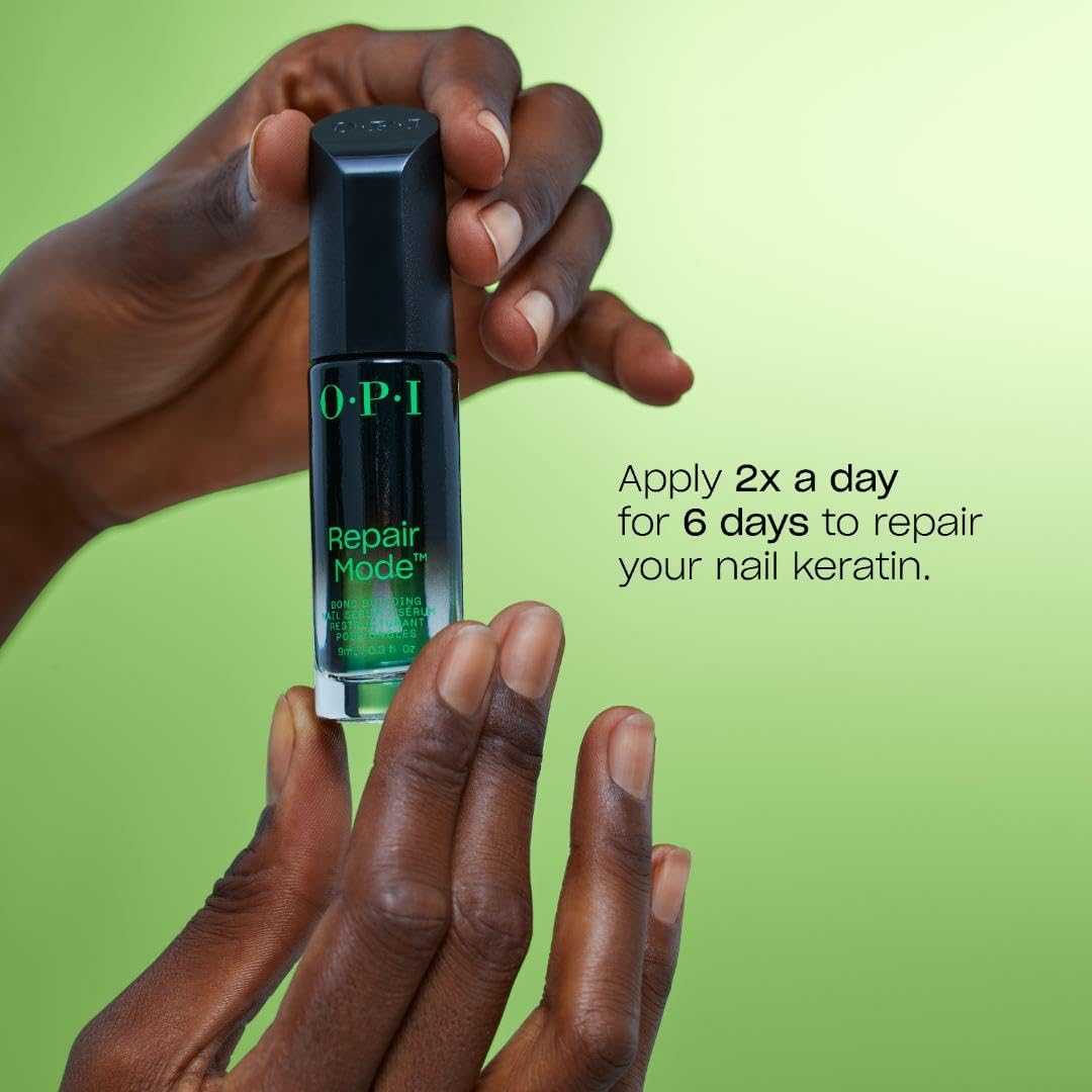 OPI applying serum to nail, demonstrating easy daily use for stronger nails