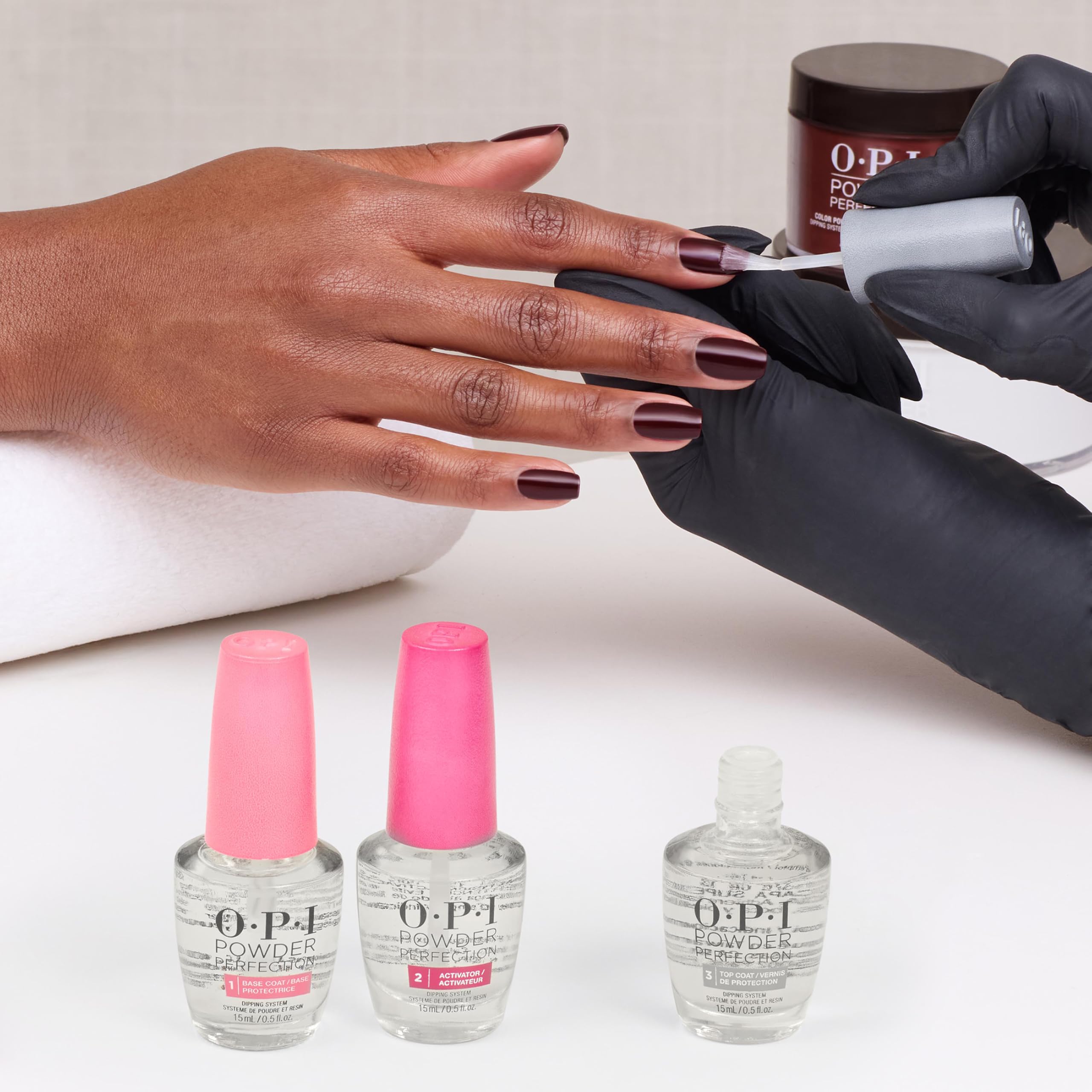 OPI lifestyle shot with outfit pairing showing how shade complements wardrobe benefit versatile style
