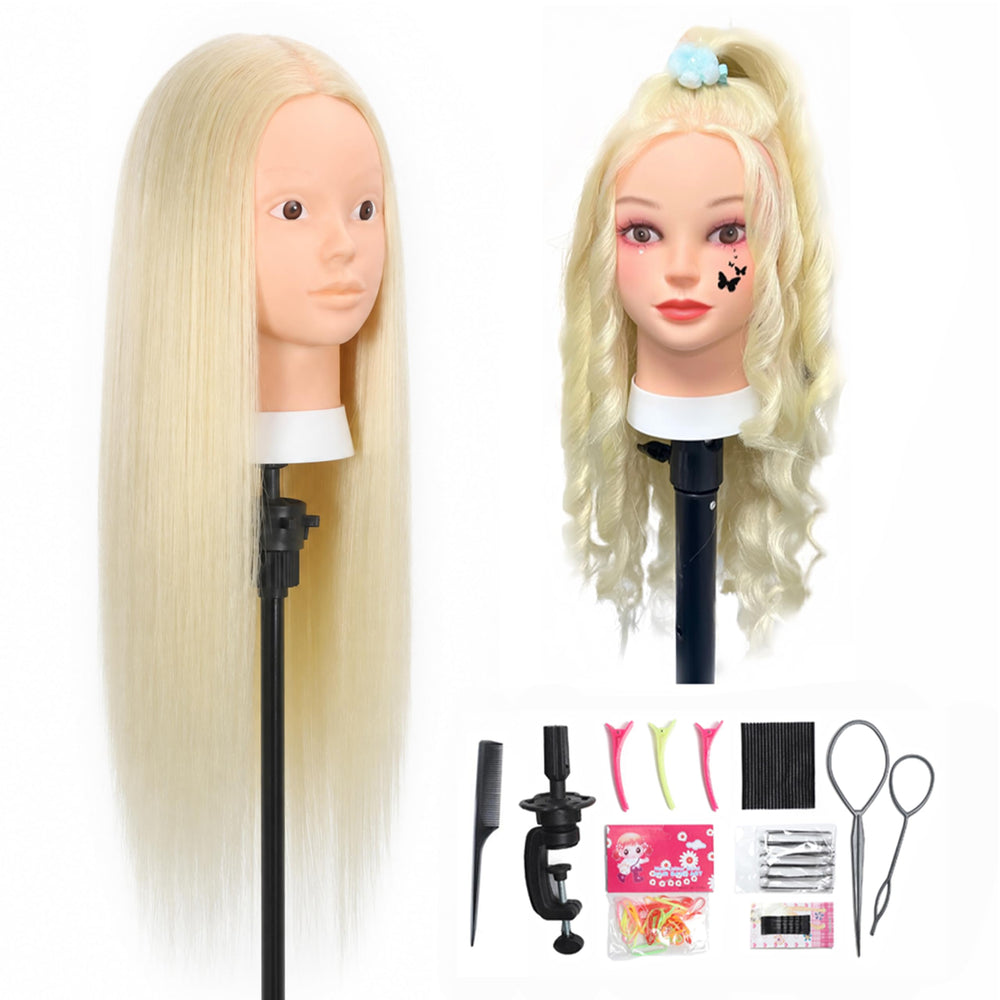 Opini front view showing full blonde hair and realistic scalp for practice