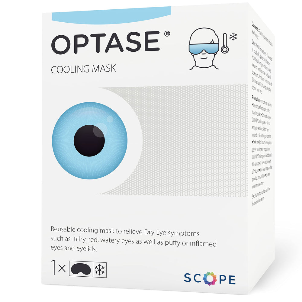 Optase cooling mask front packaging showing product and benefit of soothing relief