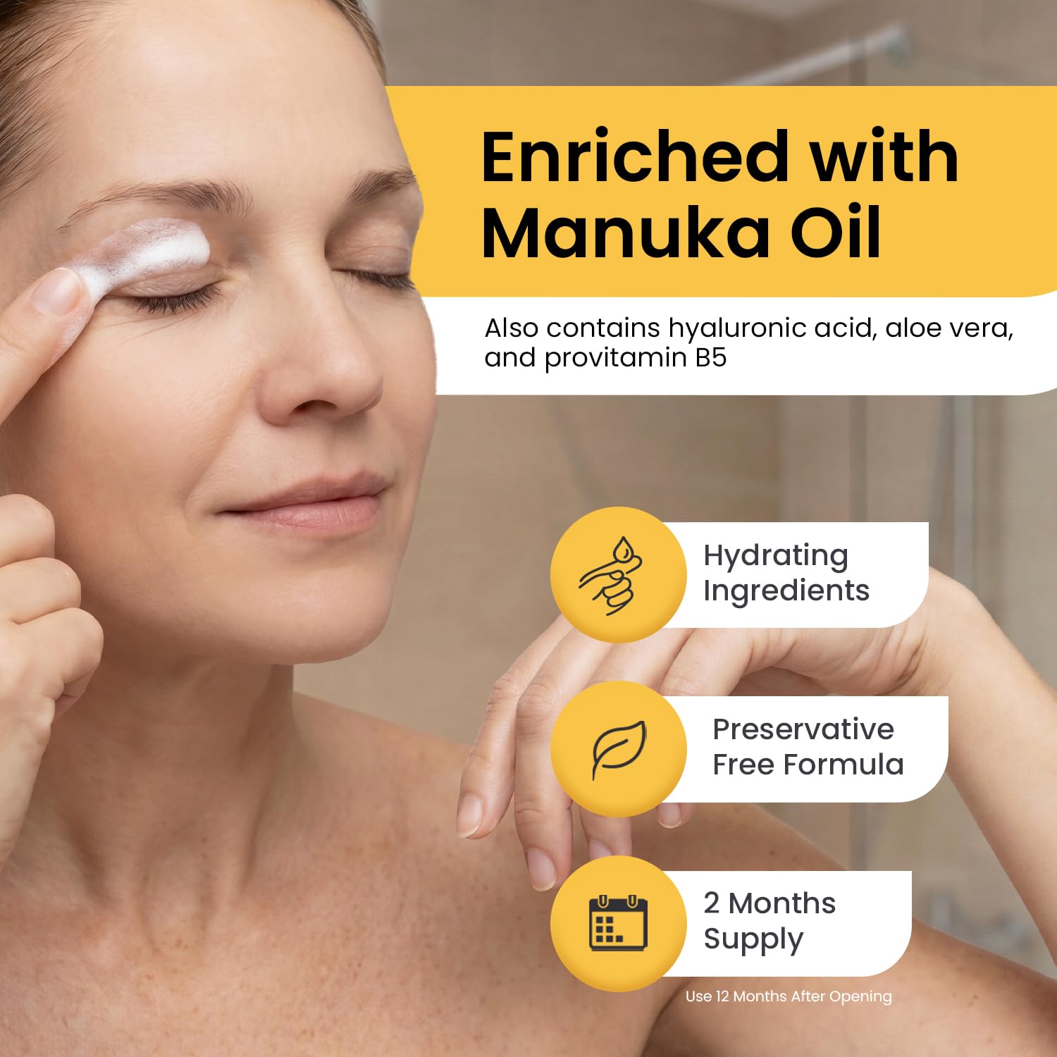 OPTASE label close-up highlighting manuka oil, hyaluronic acid and aloe vera benefits