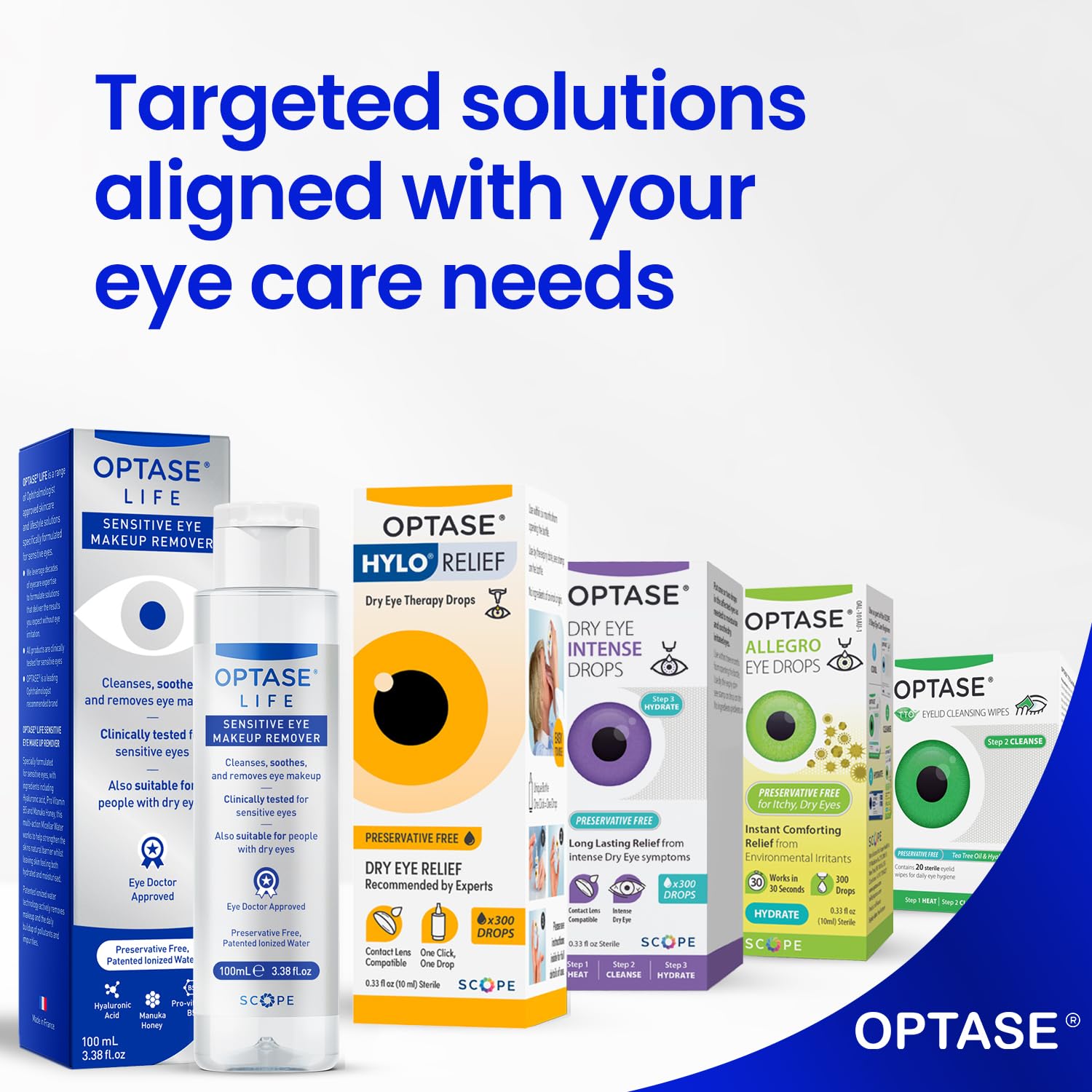 Optase Life bottle on a bathroom shelf with towel, presenting everyday routine use