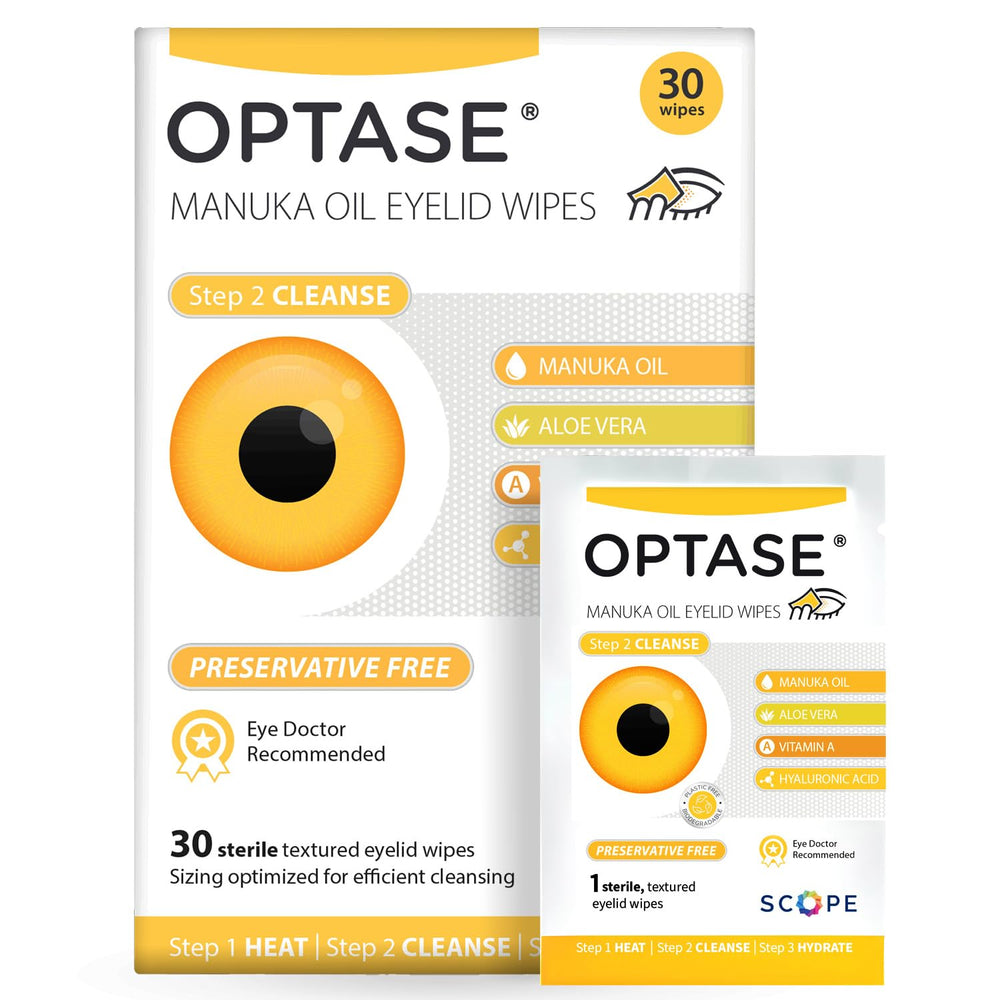 Optase front pack showing 30-count wipes and clear benefits