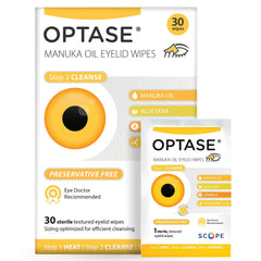 Optase front pack showing 30-count wipes and clear benefits