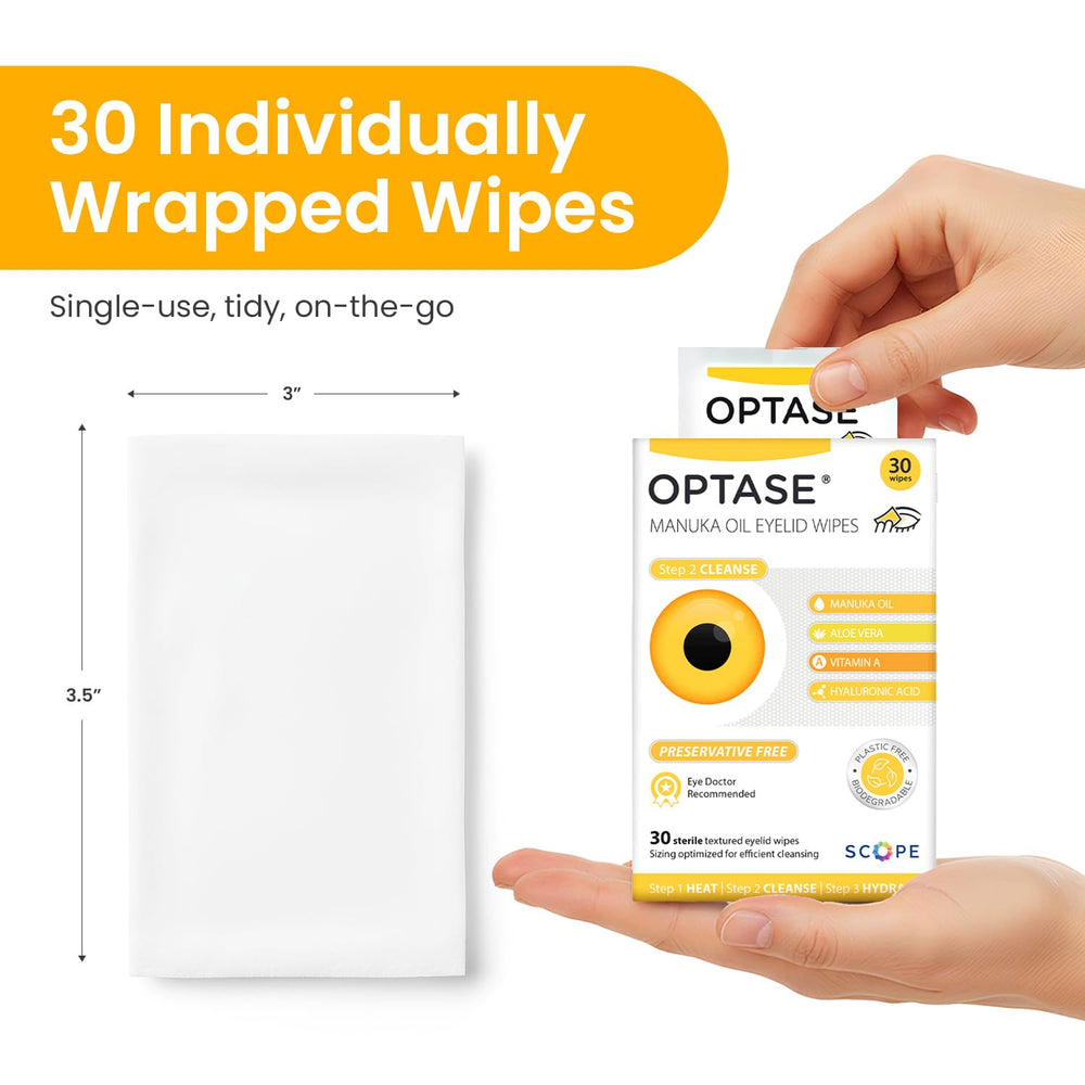 Optase product label close-up showing ingredient and preservative-free note