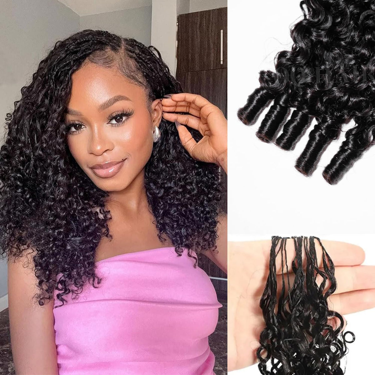 OQ front packaging showing 20 inch curly crochet hair and lightweight benefits