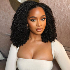 OQ front view Afro Curly half wig showing natural volume and face-framing benefits