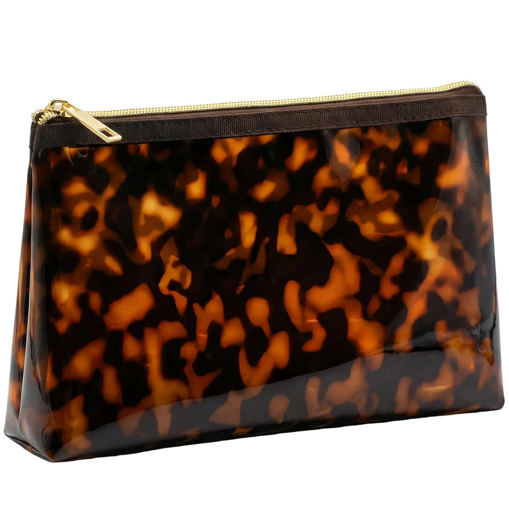 ORBENTO front view of retro tortoise cosmetic pouch showing stylish design and compact size