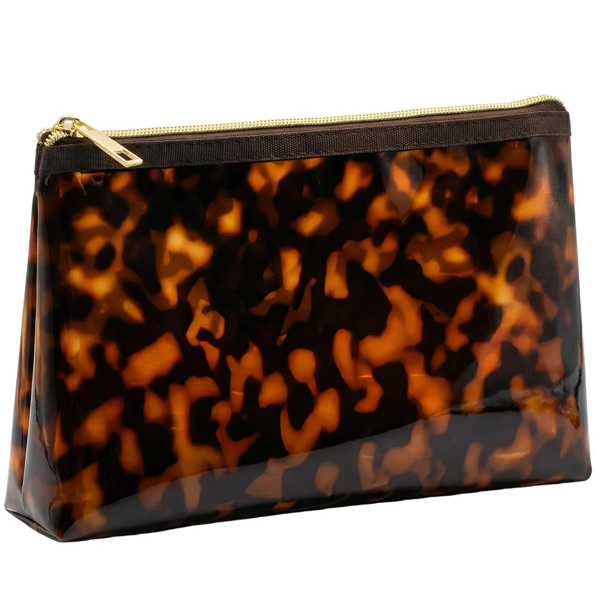 ORBENTO front view of retro tortoise cosmetic pouch showing stylish design and compact size