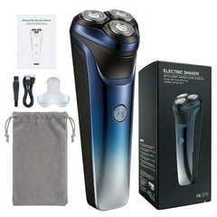 ordele front view of blue wet and dry shaver showing ergonomic grip and controls, for comfortable handling
