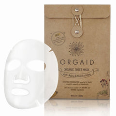 ORGAID front packaging showing four organic sheet masks and benefits