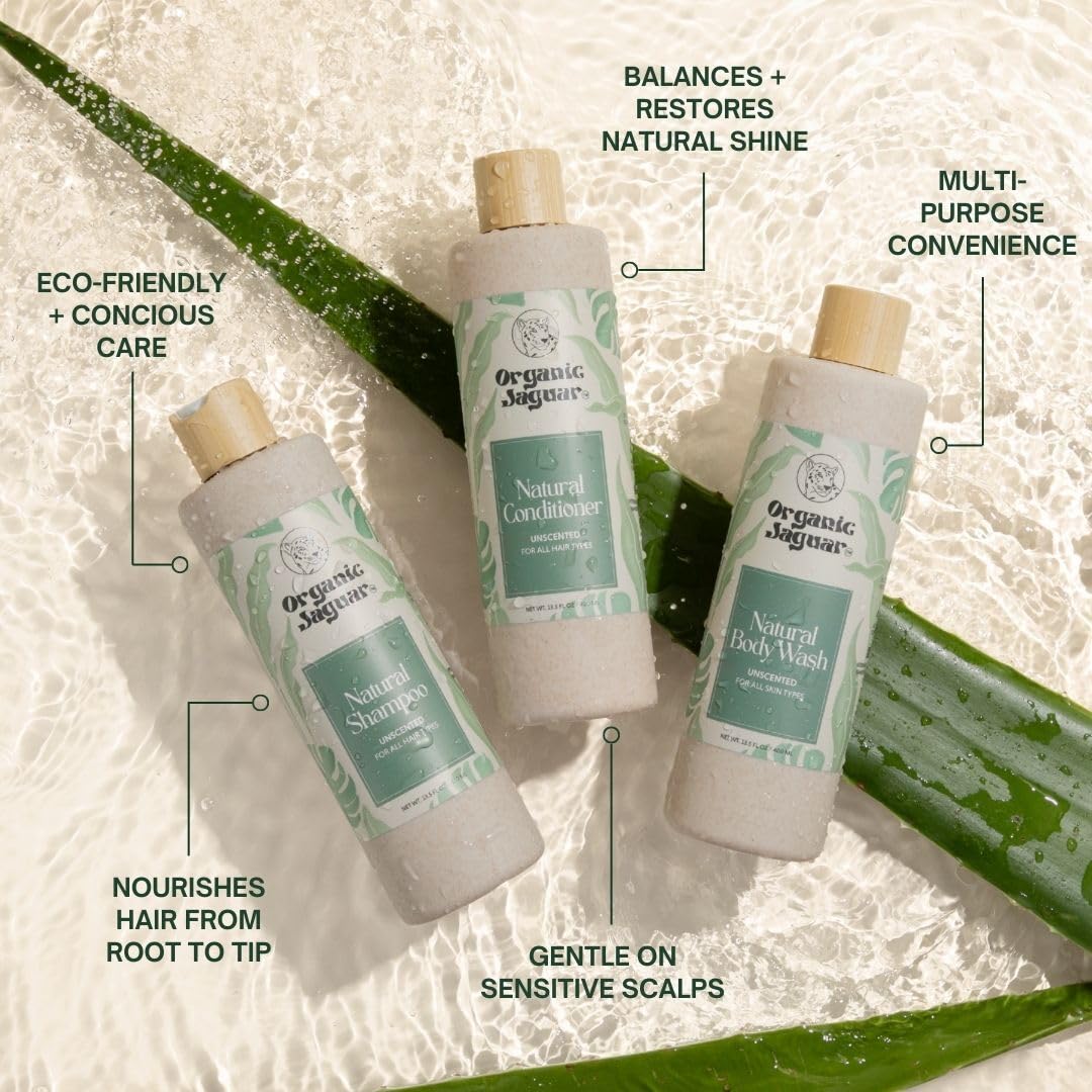 Organic Jaguar aloe vera and shea butter ingredients highlighting soothing benefits